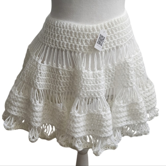 Handmade White Crochet Ruffle Beach Top Boho Sheer 3-in-1 Poncho Cover-Up Open - Picture 6 of 17